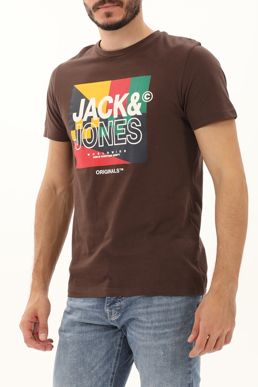JACK & JONES-Ανδρικό t-shirt JACK & JONES 12217814 JORPALETTE καφέ